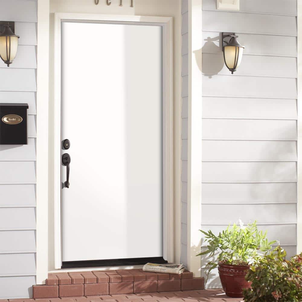 Masonite 32 in. x 80 in. Premium Flush Right-Hand Inswing Primed White Steel Prehung Front Exterior Door