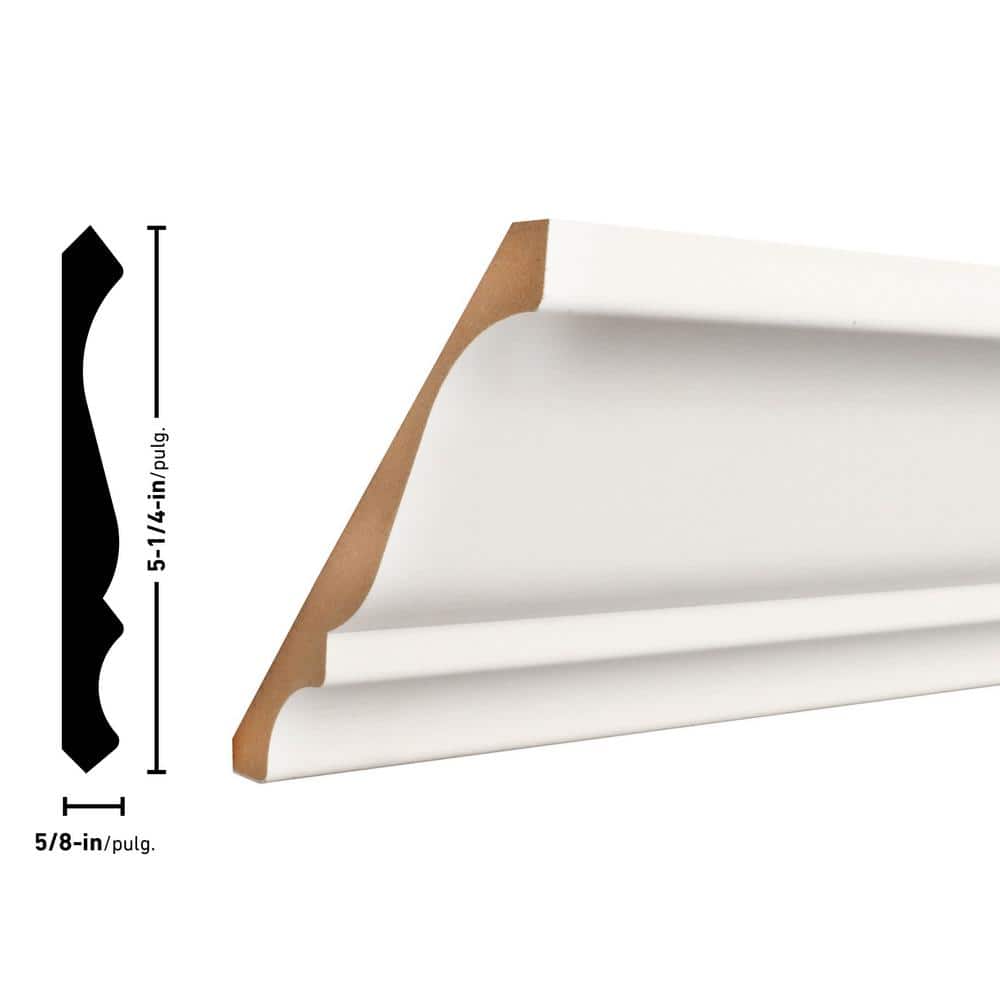 ORNAMENTAL CoverTrim 19/32 in. x 5-1/4 in. x 96 in. MDF Crown Moulding