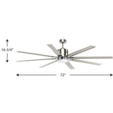 Progress Lighting Vast Collection 72 in. 18W LED 8-Blade Ceiling Fan with Remote, Brushed Nickel