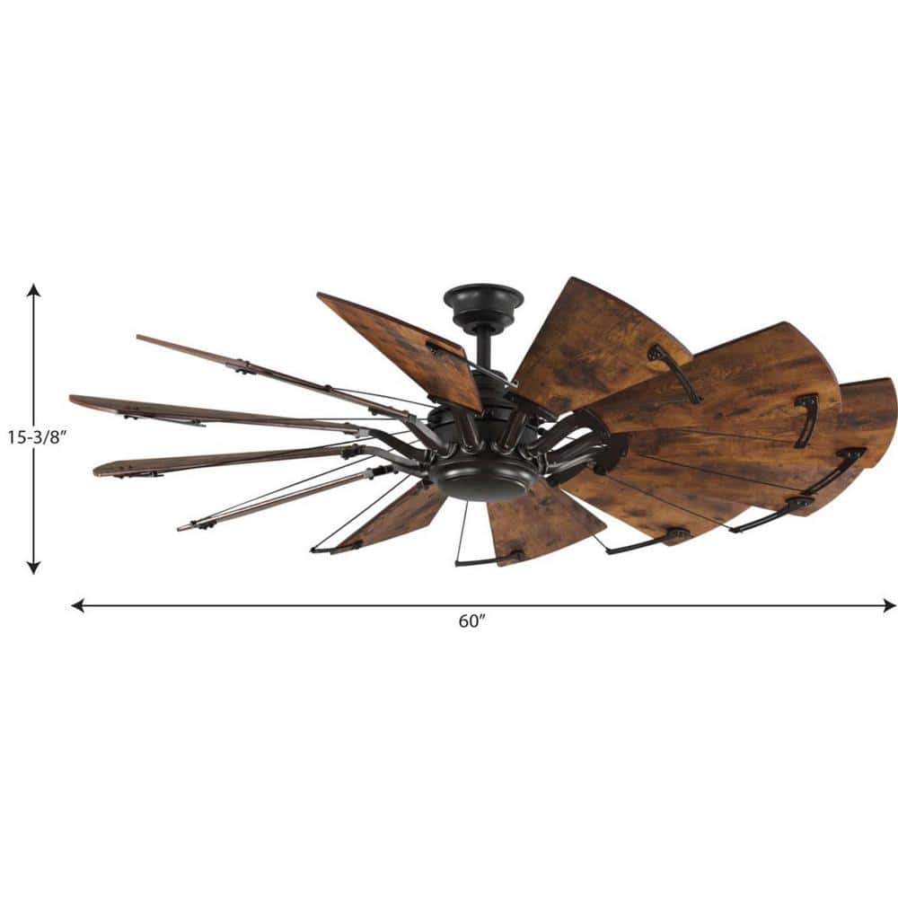 Progress Lighting Springer 60 in. 12‑Blade Architectural Bronze Windmill Ceiling Fan with Remote