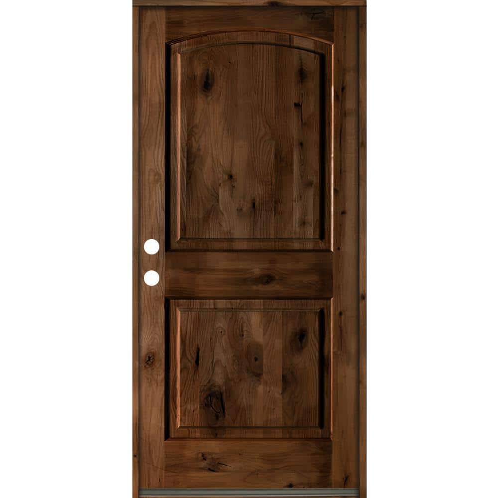 Krosswood Doors 36 in. x 80 in. Rustic Knotty Alder Arch Top Provincial Stain Right-Hand Inswing Wood Single Prehung Front Door