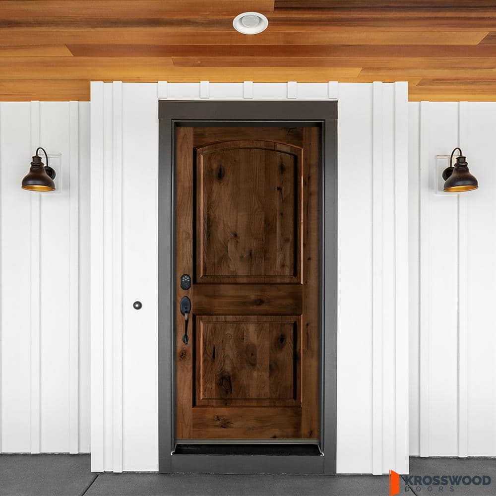 Krosswood Doors 36 in. x 80 in. Rustic Knotty Alder Arch Top Provincial Stain Right-Hand Inswing Wood Single Prehung Front Door