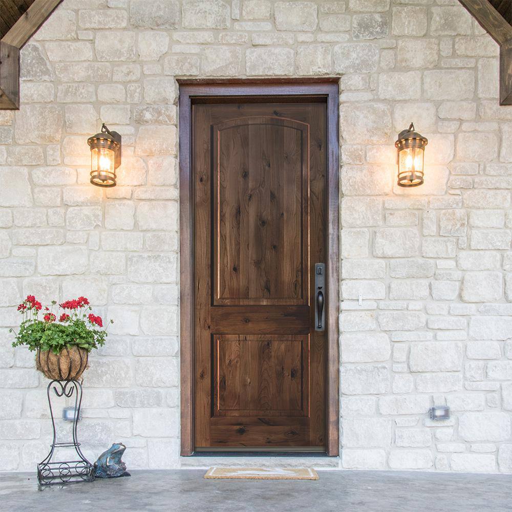 Krosswood Doors 36 in. x 96 in. Rustic Knotty Alder Arch Top Provincial Stain Left-Hand Inswing Wood Single Prehung Front Door
