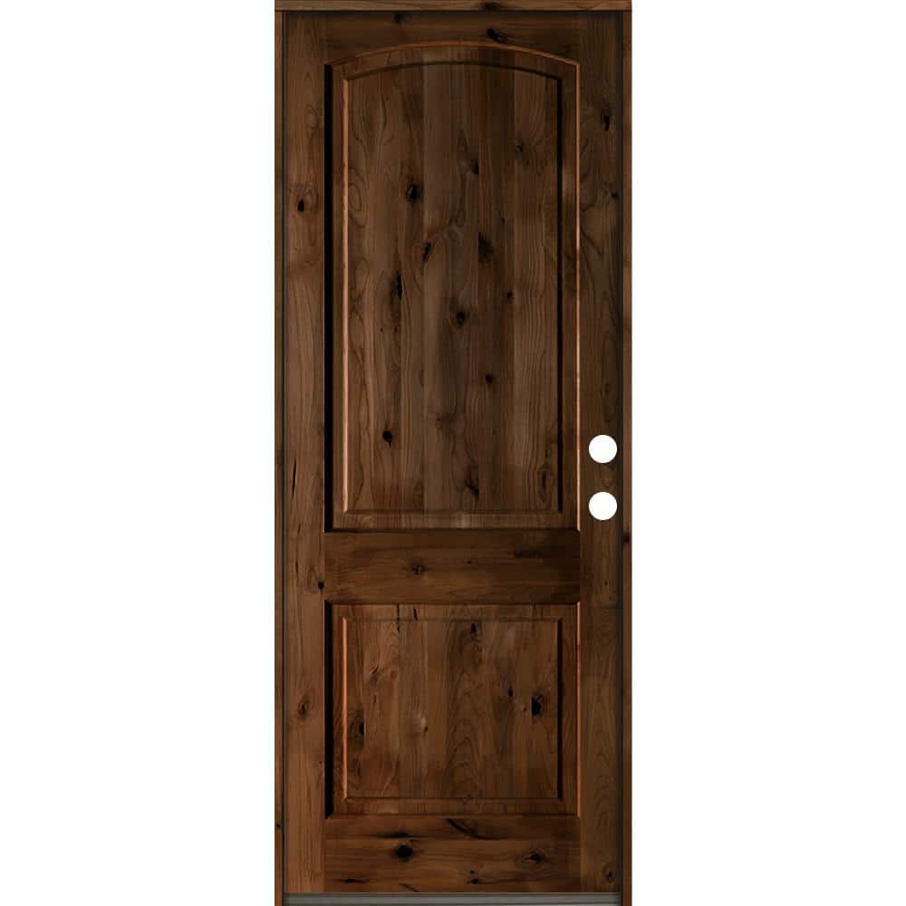 Krosswood Doors 36 in. x 96 in. Rustic Knotty Alder Arch Top Provincial Stain Left-Hand Inswing Wood Single Prehung Front Door