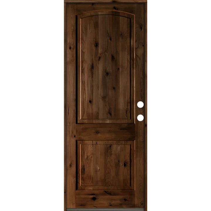 Krosswood Doors 36 in. x 96 in. Rustic Knotty Alder Arch Top Provincial Stain Left-Hand Inswing Wood Single Prehung Front Door