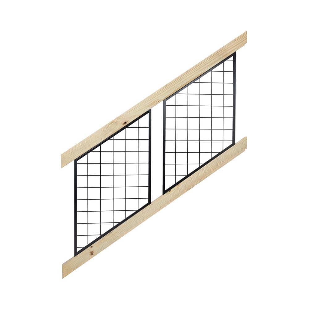 ProWood 28 in. H x 72 in. W Pressure-Treated Wood Black Powder-Coated Hog Wire Metal Pine Stair Railing Kit