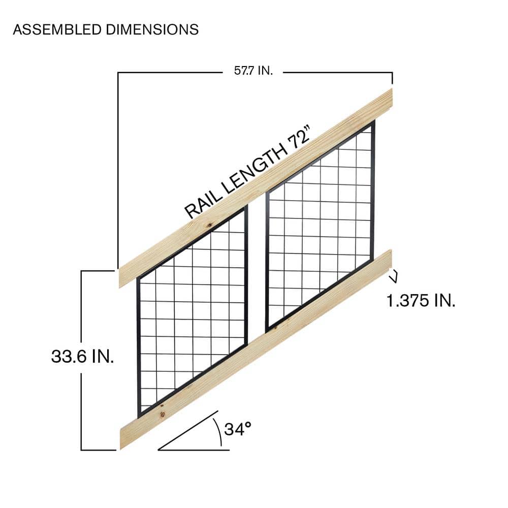 ProWood 28 in. H x 72 in. W Pressure-Treated Wood Black Powder-Coated Hog Wire Metal Pine Stair Railing Kit