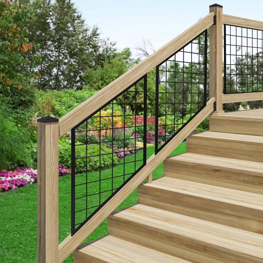 ProWood 28 in. H x 72 in. W Pressure-Treated Wood Black Powder-Coated Hog Wire Metal Pine Stair Railing Kit