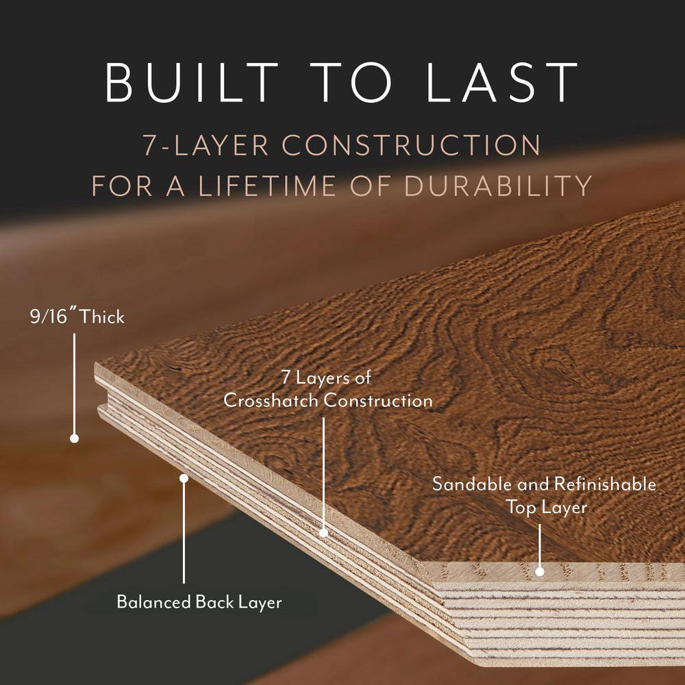 ASPEN FLOORING Pueblo White Oak 9/16 in. T x 8.66 in. W Tongue and Groove Wire Brushed Engineered Hardwood Flooring (31.25 sqft/case)