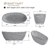 Vanity Art 69 in. x 30 in. Freestanding Oval Soaking Stone Resin Bathtub in Pure Resin Red with Polished Chrome Pop Up Drain