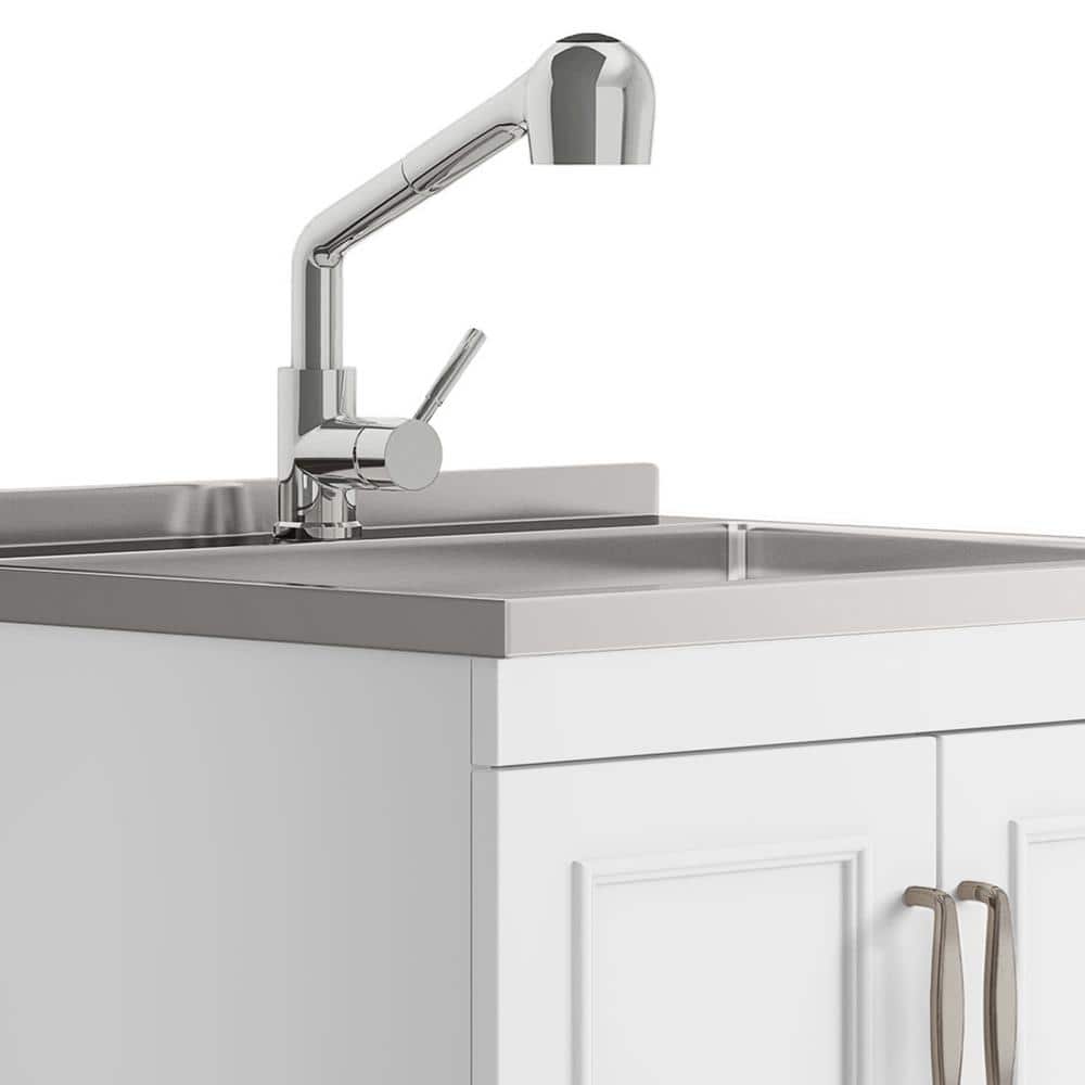 Simpli Home Cardinal 28-Inch Utility Laundry Sink with Cabinet - Pure White