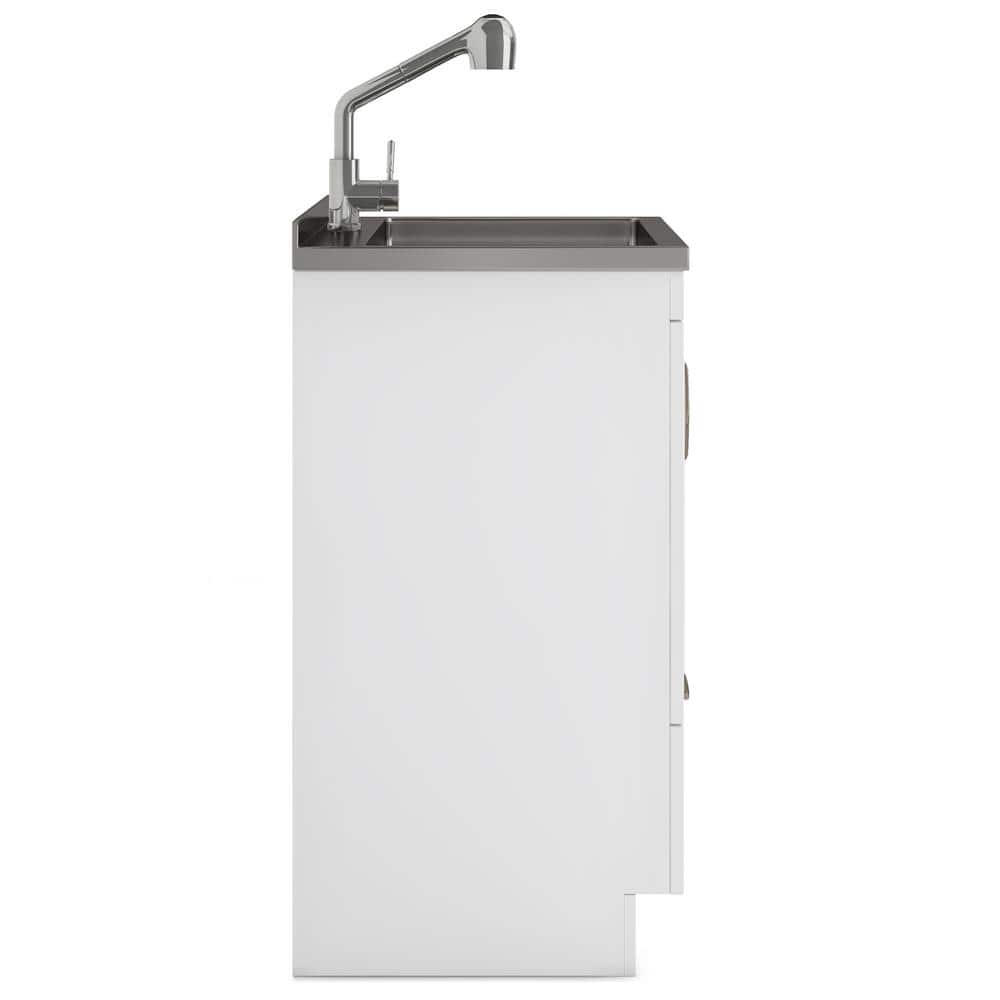 Simpli Home Cardinal 28-Inch Utility Laundry Sink with Cabinet - Pure White