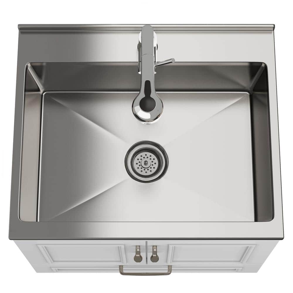 Simpli Home Cardinal 28-Inch Utility Laundry Sink with Cabinet - Pure White