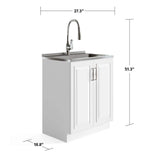 Simpli Home Darwin 28-Inch Utility Sink & Cabinet in White with Stainless Steel Sink
