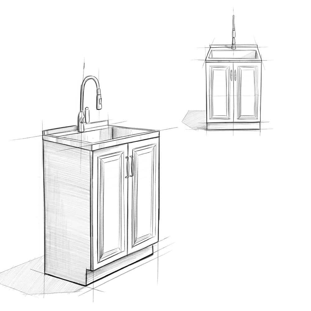 Simpli Home Darwin Contemporary 28 in. Deluxe Laundry Cabinet with Pull-out Faucet and Stainless Steel Sink in Pure White