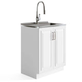 Simpli Home Darwin 28-Inch Utility Sink & Cabinet in White with Stainless Steel Sink