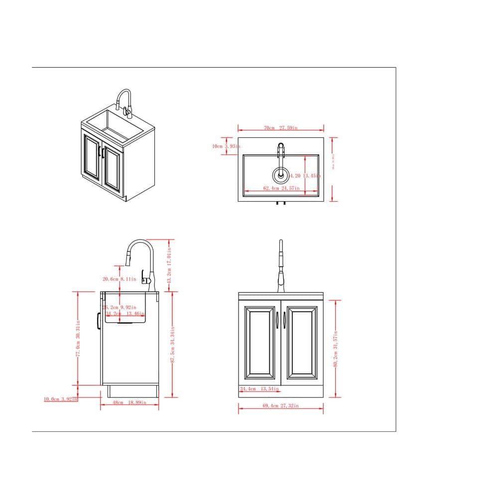 Simpli Home Darwin 28-Inch Utility Sink & Cabinet in White with Stainless Steel Sink