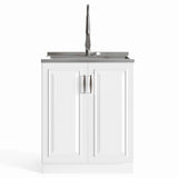 Simpli Home Darwin Contemporary 28 in. Deluxe Laundry Cabinet with Pull-out Faucet and Stainless Steel Sink in Pure White