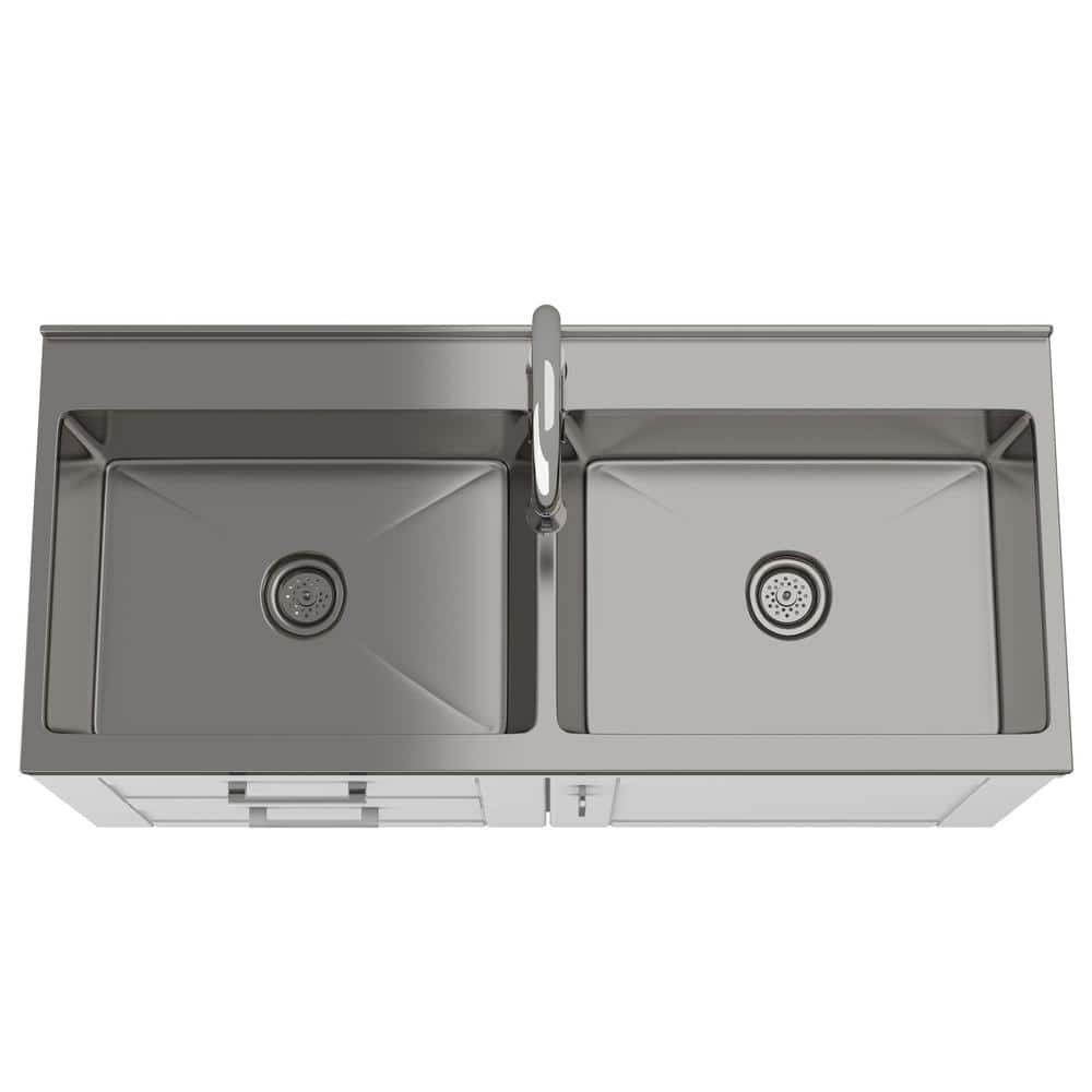Simpli Home Modern Wide Shaker All-in-One 46-Inch Utility Laundry Sink with Cabinet, Pure White