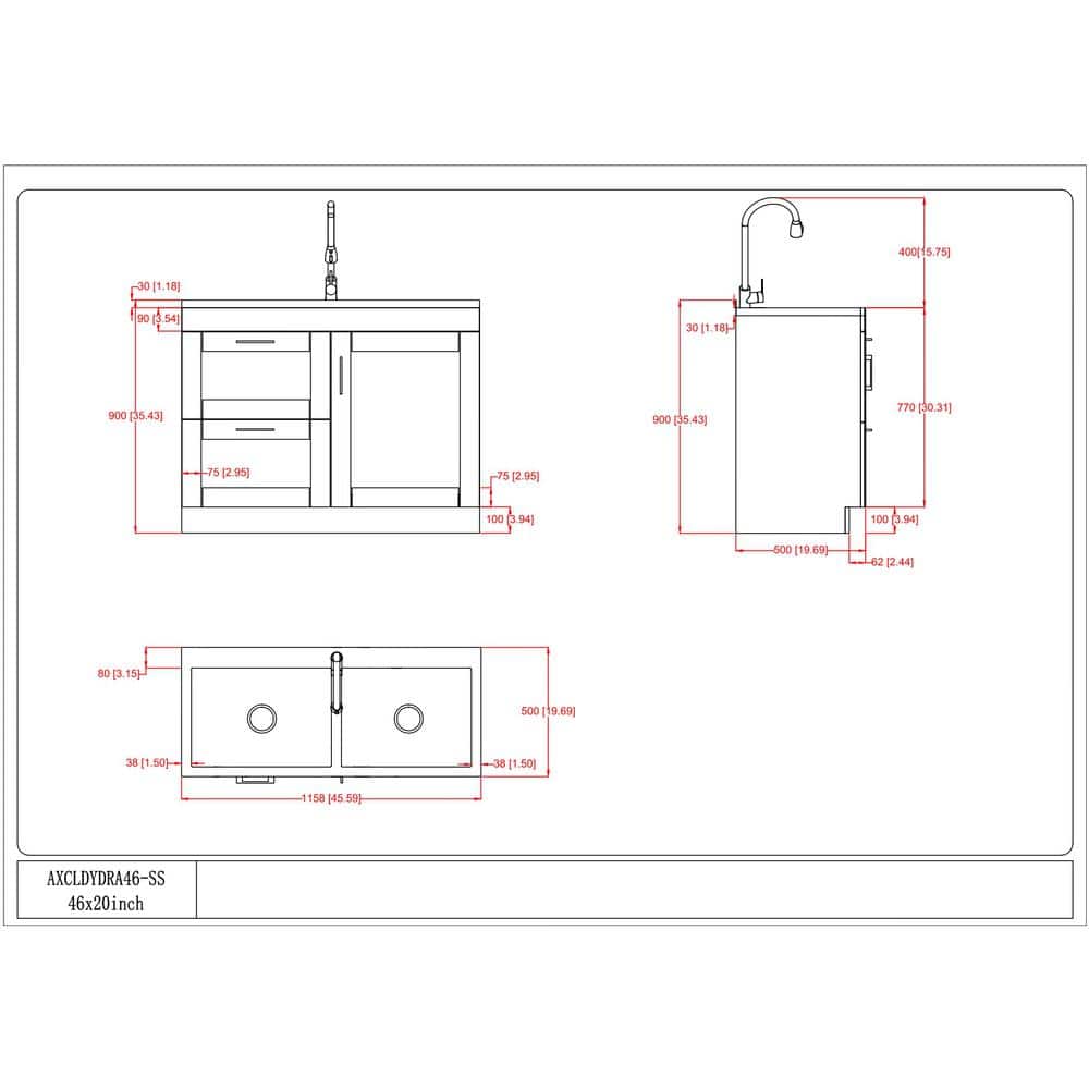 Simpli Home Modern Wide Shaker All-in-One 46-Inch Utility Laundry Sink with Cabinet, Pure White