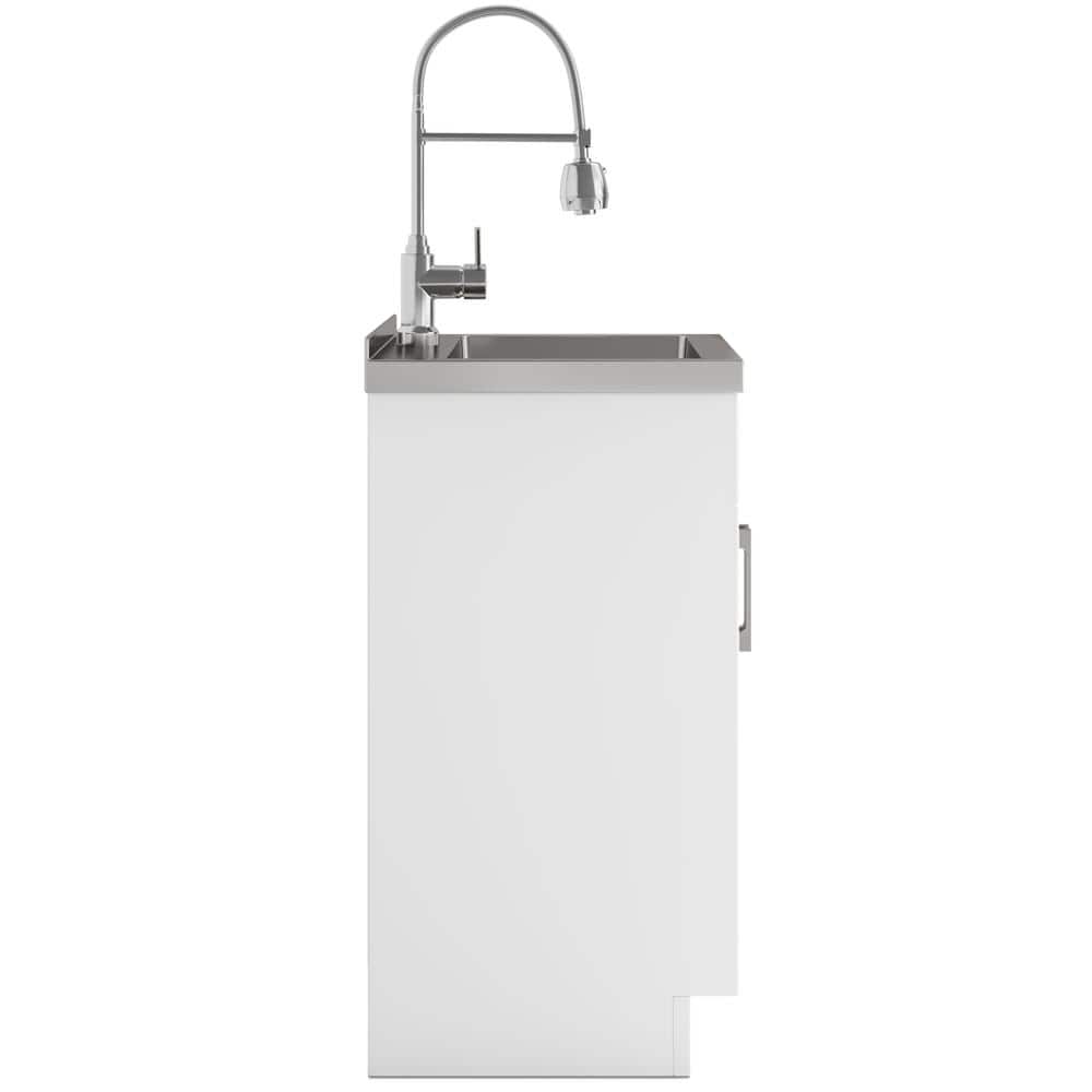 Simpli Home Hennessy 20" All-in-One Utility Laundry Sink with Cabinet in Pure White