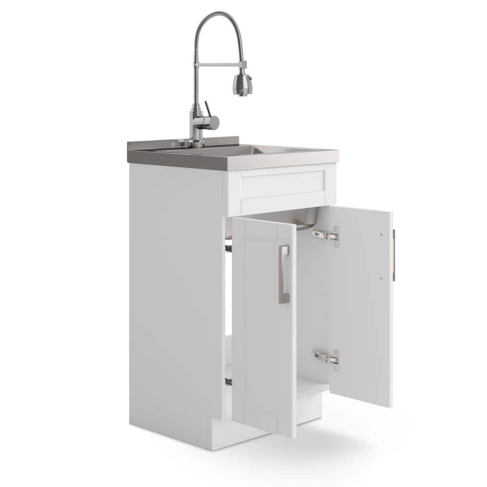 Simpli Home Hennessy 20" All-in-One Utility Laundry Sink with Cabinet in Pure White