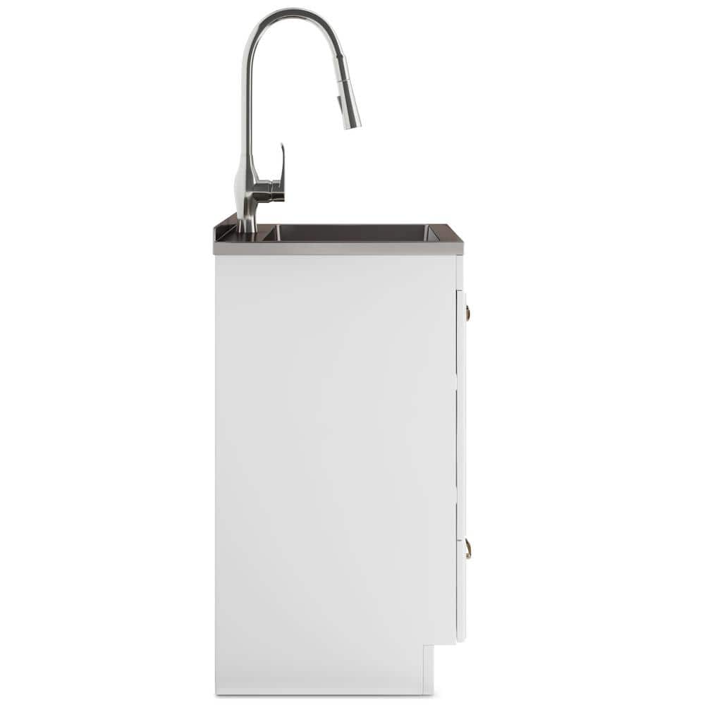 Simpli Home Lawrence All-in-One 28-inch Utility Laundry Sink Cabinet, Pure White
