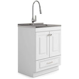 Simpli Home Lawrence All-in-One 28-inch Utility Laundry Sink Cabinet, Pure White