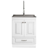 Simpli Home Lawrence All-in-One 28-inch Utility Laundry Sink Cabinet, Pure White