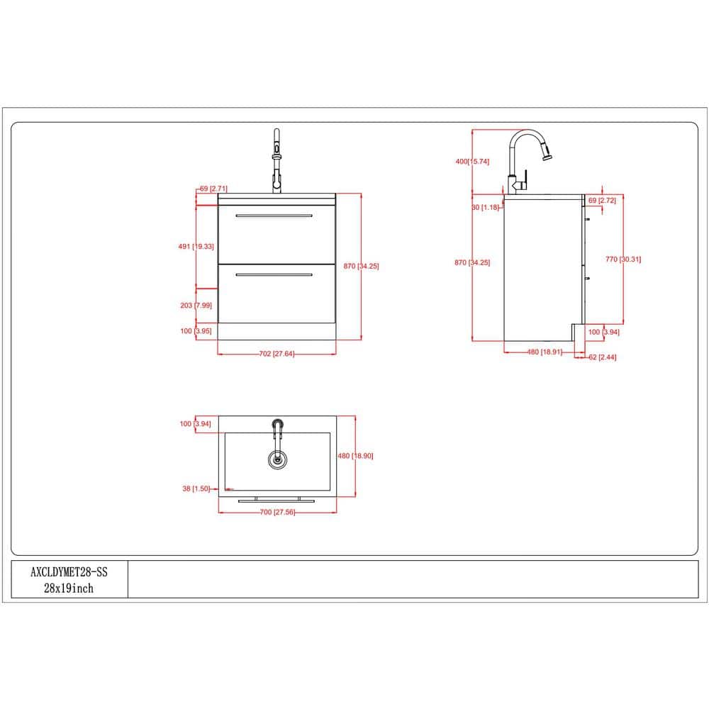 Simpli Home Metro 28-Inch Utility Laundry Sink with Cabinet in Pure White