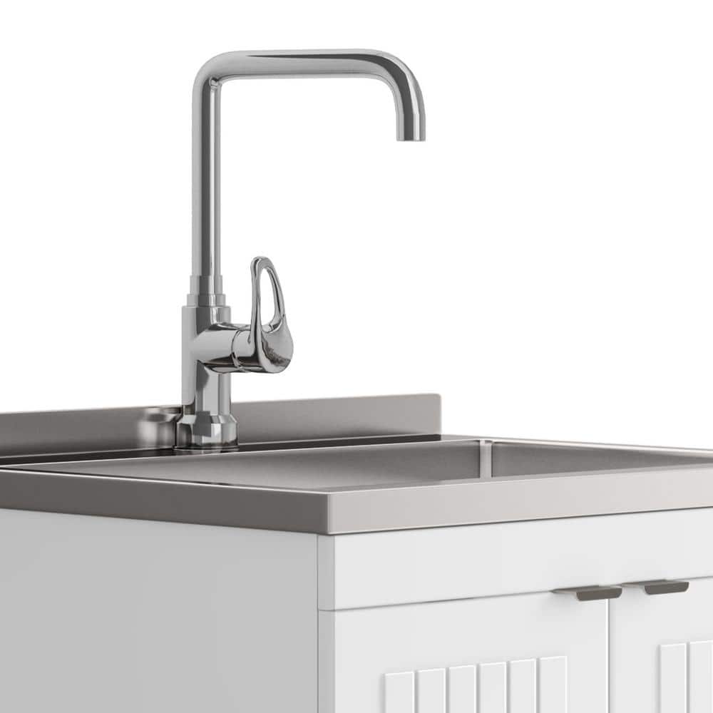 Simpli Home Murphy All-In-One 24 in. Utility Laundry Sink with Cabinet in Pure White