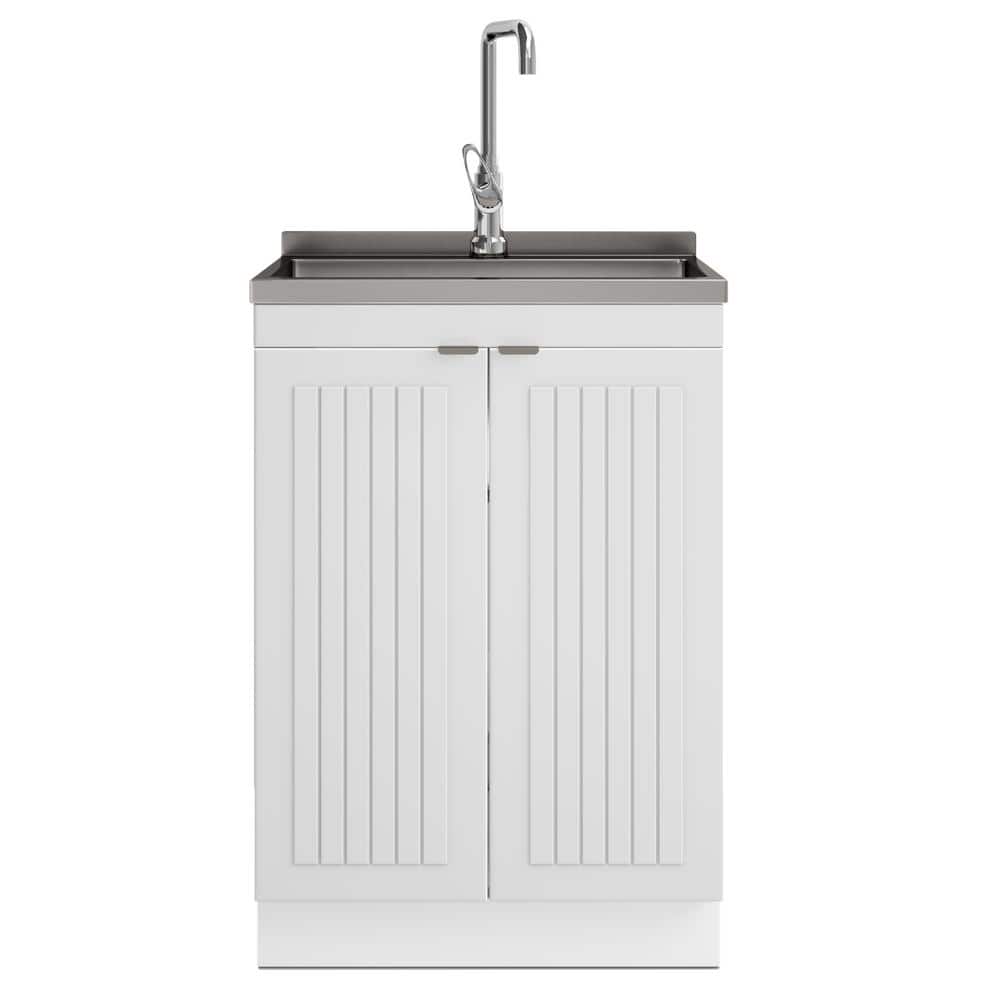 Simpli Home Murphy All-In-One 24 in. Utility Laundry Sink with Cabinet in Pure White