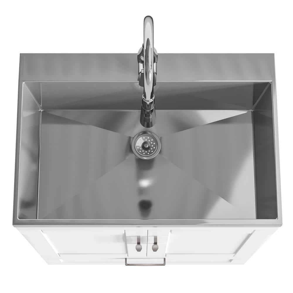 Simpli Home Reed All-in-One 28 in. Utility Laundry Sink with Cabinet in Pure White