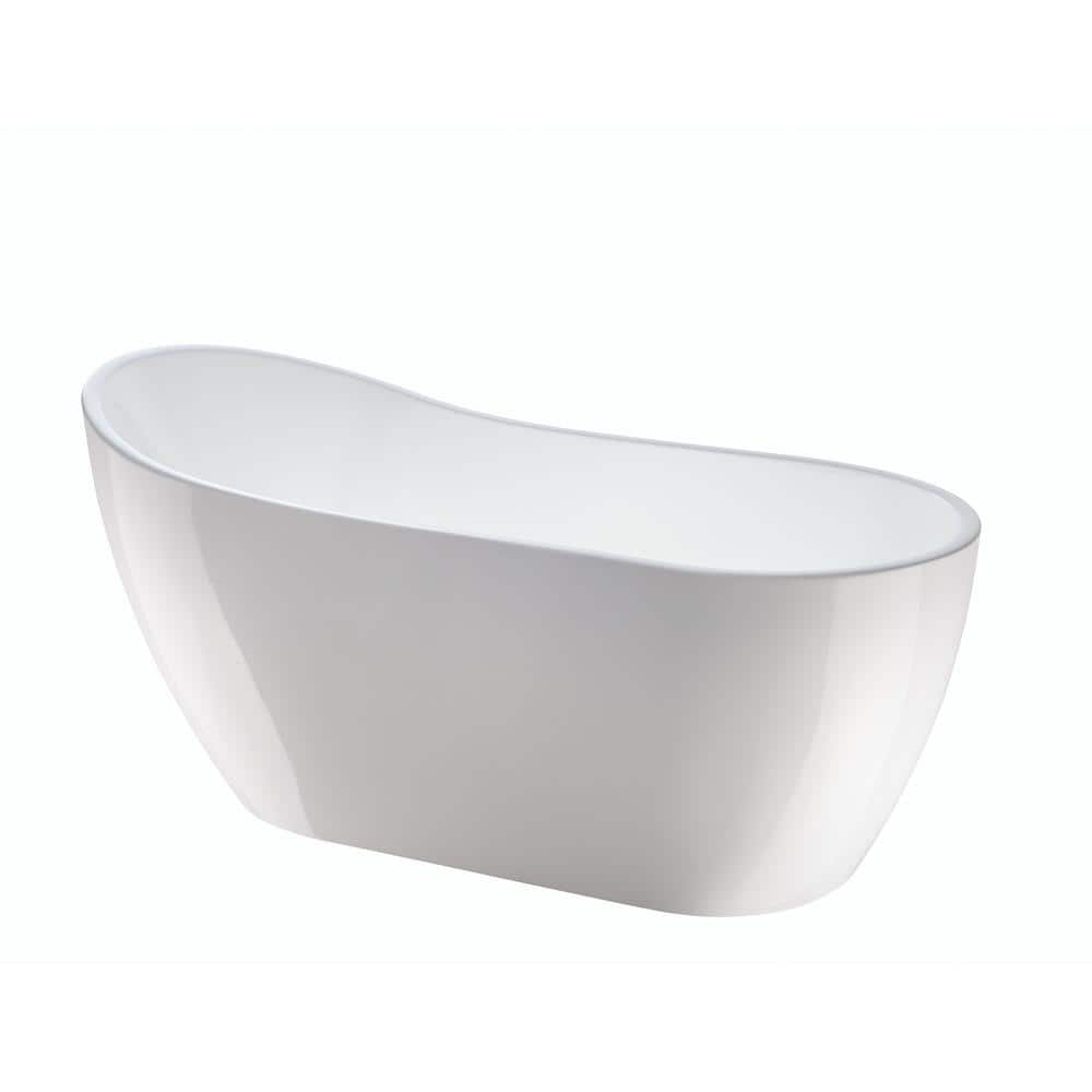 Vanity Art Clermont 59 in. Acrylic Freestanding Flatbottom Bathtub in Pure White