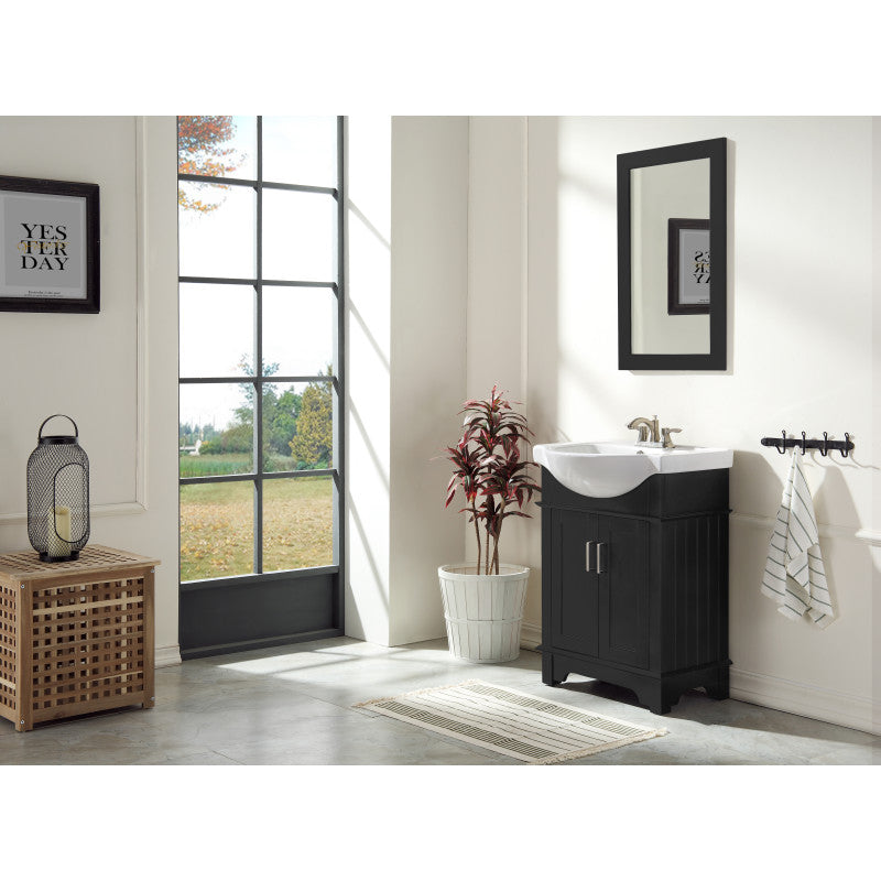 ANZZI Montburn 24-in Rich Black Single Sink Bathroom Vanity with White Ceramic Top, Mirror Included