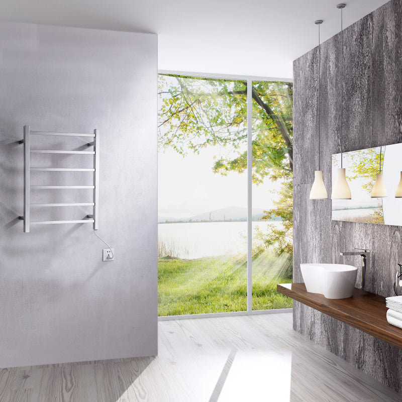 ANZZI Charles Series 6-Bar Stainless Steel Wall Mounted Electric Towel Warmer Rack, Brushed Nickel, 20.47" W x 26.77" H x 4.33" D