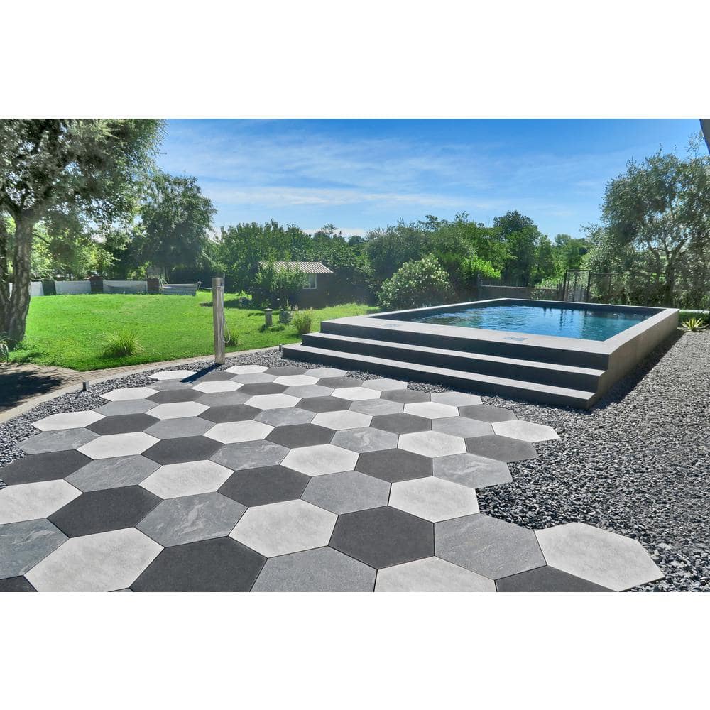 MJSI 23 in. x 20 in. x 0.75 in. Quartzite White Hexagon Porcelain Paver (12-Piece/ 28 sq. ft.)