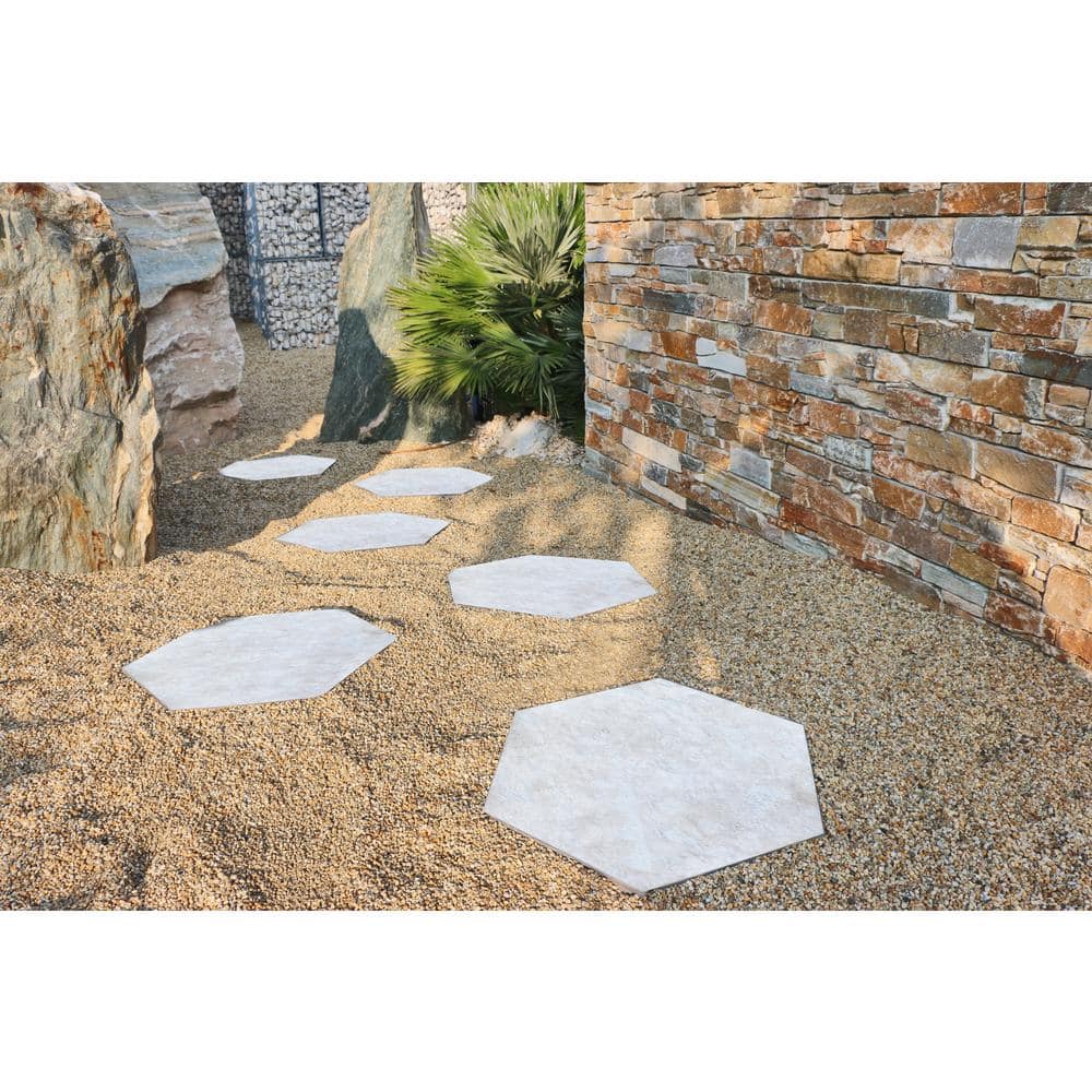 MJSI 23 in. x 20 in. x 0.75 in. Quartzite White Hexagon Porcelain Paver (12-Piece/ 28 sq. ft.)