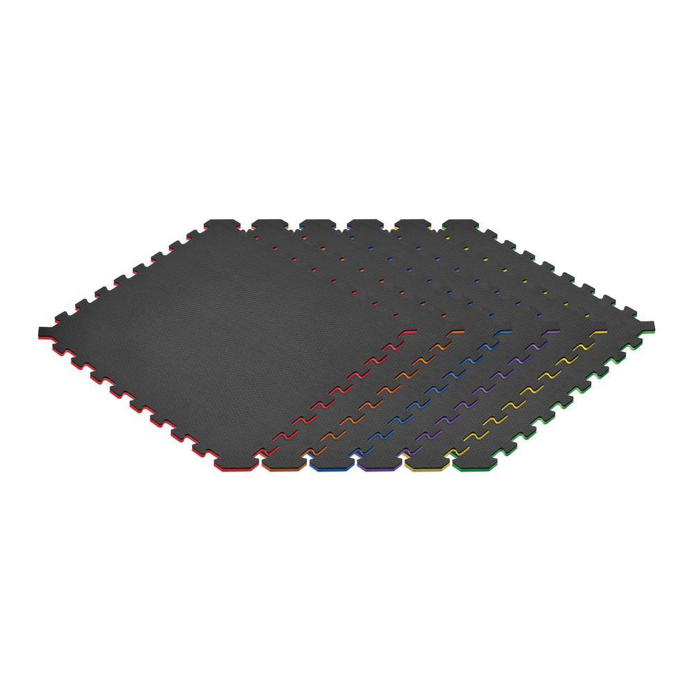 Norsk Rainbow Pack/Black 24 in. x 24 in. EVA Foam Truly Reversible Interlocking Tile (18-Tile)