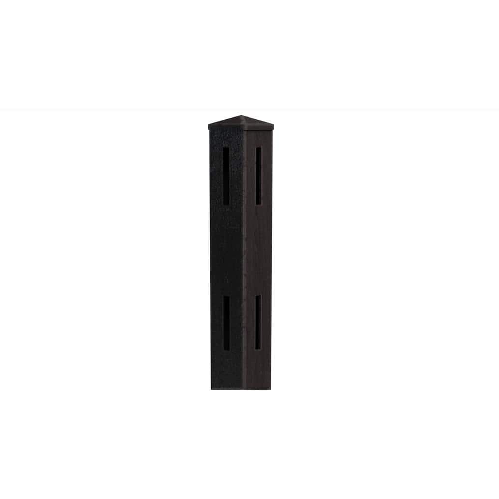 Natures Composites Composite 2-Rail Corner Post with Post Cap for Traditional Ranch Rail System (5 in. x 5 in. x 50 in. L) Raven (Black)