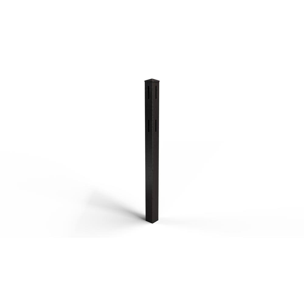 Natures Composites Composite 2-Rail Start/End Post with Post Cap for Traditional Ranch Rail System (5 in. x 5 in. x 50 in. L) Raven (Black)