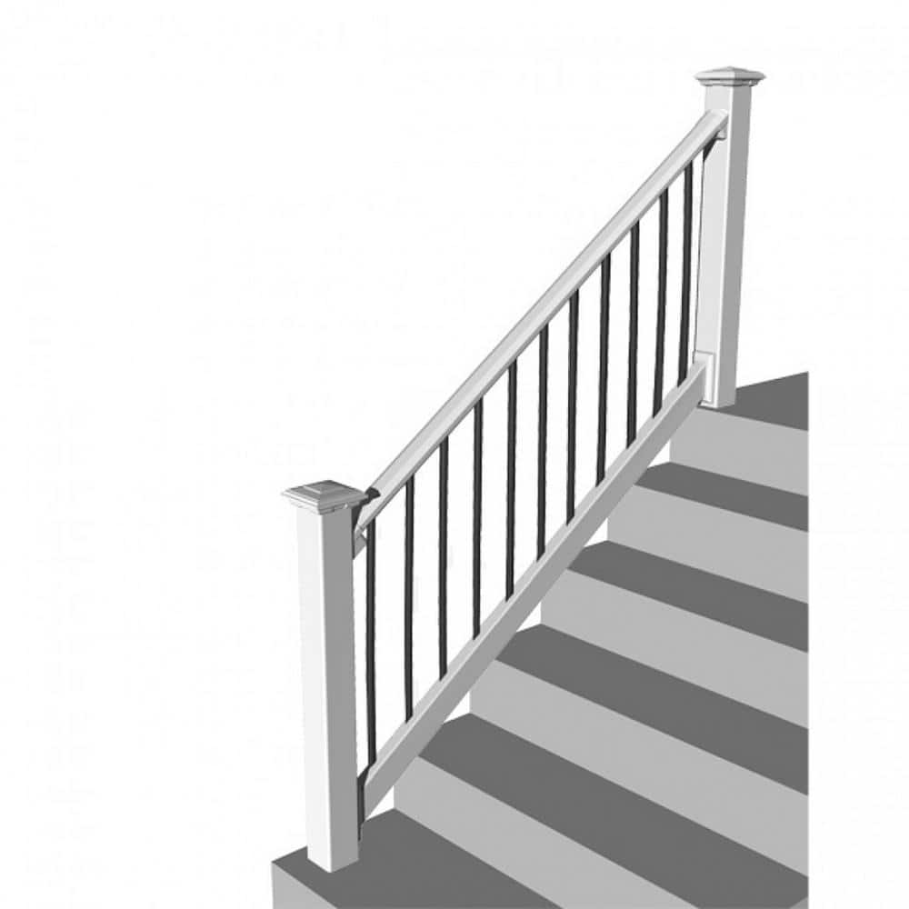 RDI Original Rail PVC 8 ft. x 36 in. 32-38° Stair Rail Kit White with Black Round Balusters