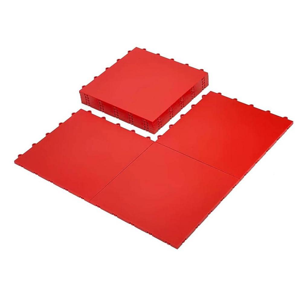 Afoxsos 14 ft. x 14 ft. High Durability Colored Flooring Tiles Interlocking Versatile Surface Deck Tiles in Red (8 Per Pack)