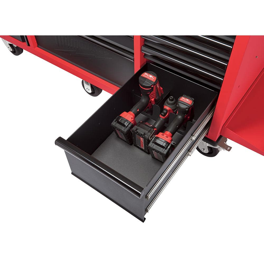 Milwaukee 61 in. Mobile Workbench, 11-Drawer/1-Door, 22 in. D with Sliding Pegboard Back Wall, Red/Black