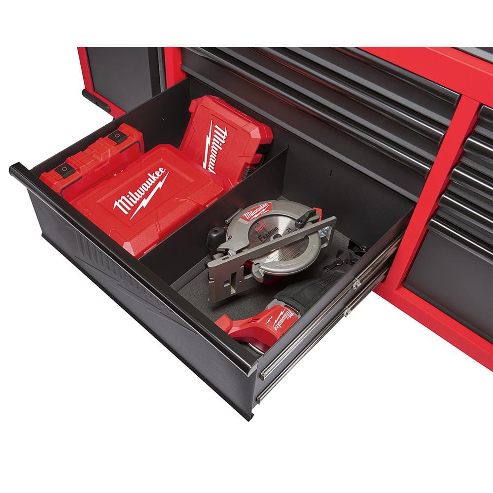 Milwaukee 61 in. Mobile Workbench, 11-Drawer/1-Door, 22 in. D with Sliding Pegboard Back Wall, Red/Black