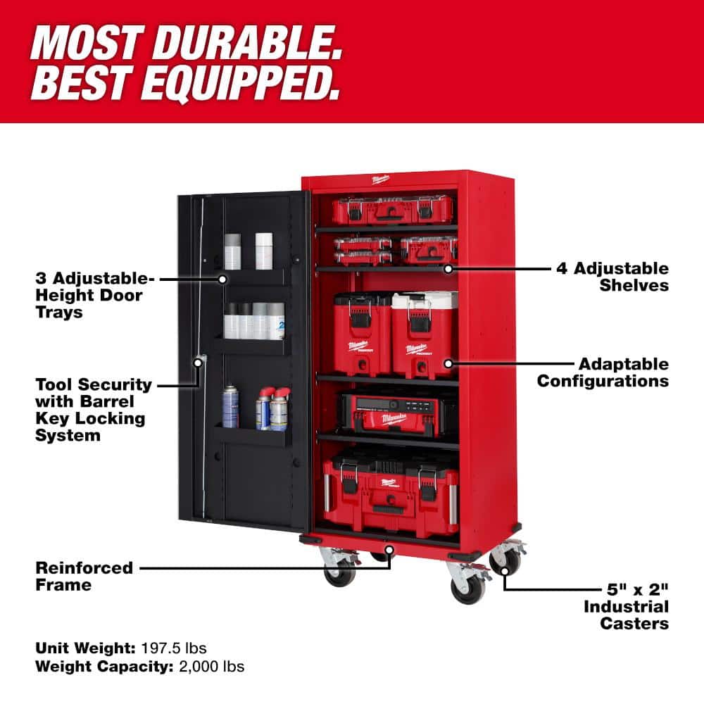 Milwaukee Tool Storage 27 in. W x 22.1 in. D, 63 in. H 4-Shelf Locker with Power Strip