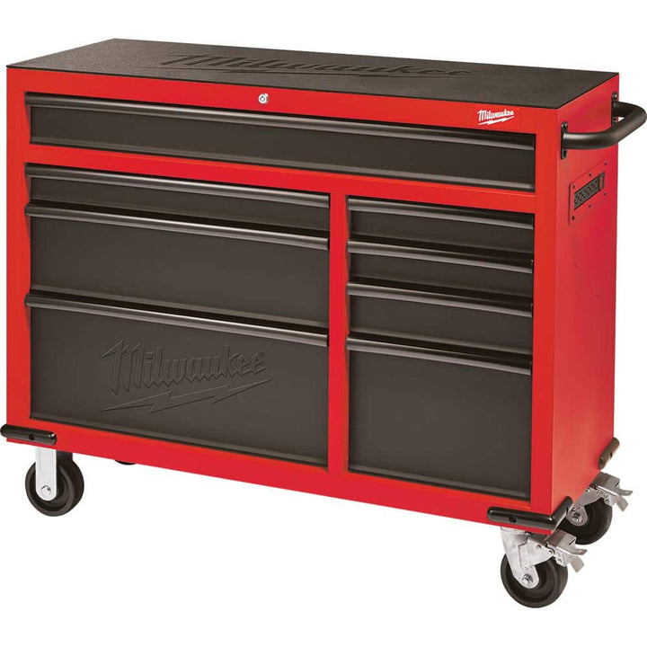 Milwaukee 46 in. 8-Drawer Rolling Tool Cabinet Chest, Red/Black Textured, 20-Gauge Steel