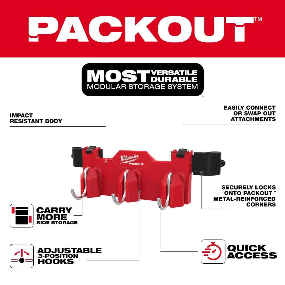Milwaukee PACKOUT 3-Hook Tool Box Rack Attachment, 16.8 in x 4 in x 4.8 in