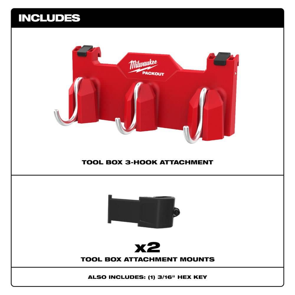 Milwaukee PACKOUT 3-Hook Tool Box Rack Attachment, 16.8 in x 4 in x 4.8 in