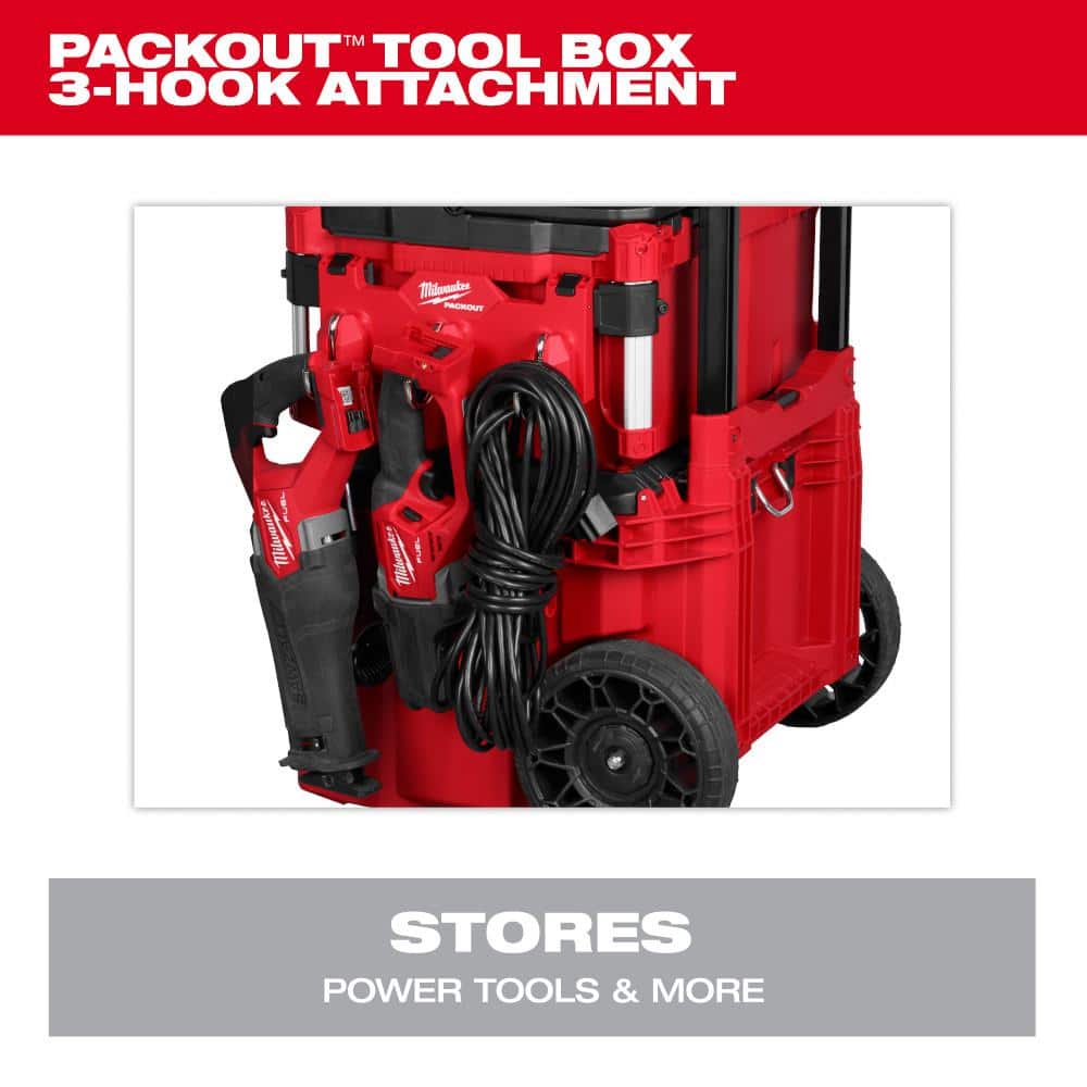 Milwaukee PACKOUT 3-Hook Tool Box Rack Attachment, 16.8 in x 4 in x 4.8 in